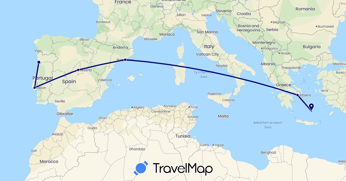 TravelMap itinerary: driving in Spain, Greece, Portugal (Europe)